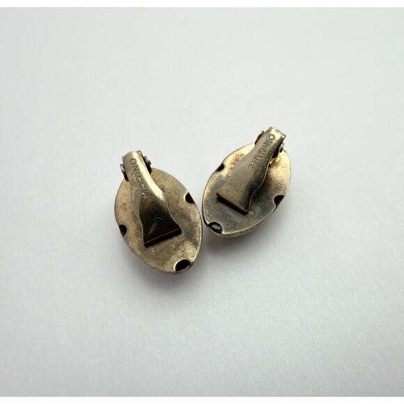 Vintage 50s MARINO Silver Tone Ribbed Dome Clip On Earrings Mid Century - Picture 4 of 9